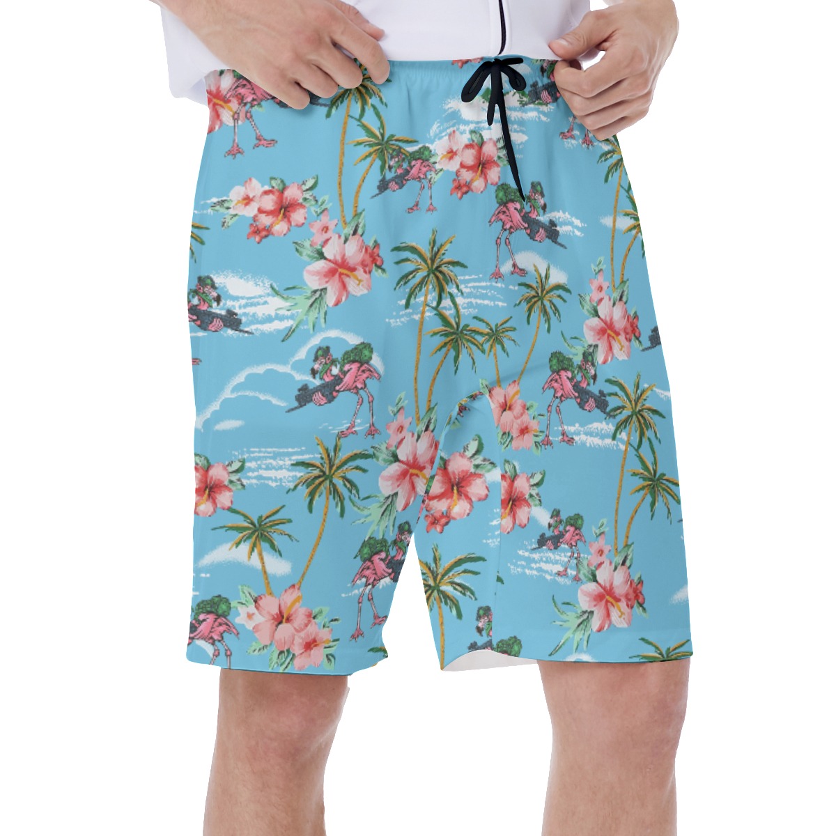 Palm Tree Flamingo With Gun Blue Hawaiian Swim Trunks For Men