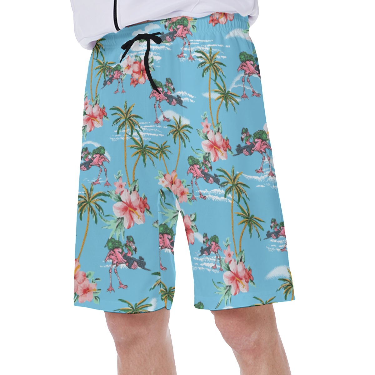 Palm Tree Flamingo With Gun Blue Hawaiian Swim Trunks For Men
