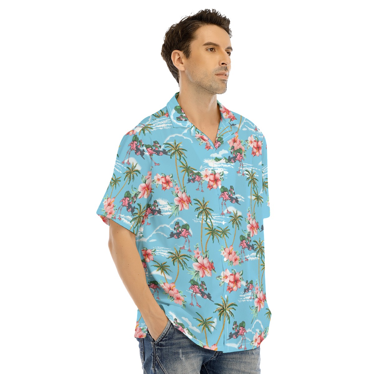 Tactical Flamingo Hawaiian Shirt With Tropical Palm Tree And Hibiscus