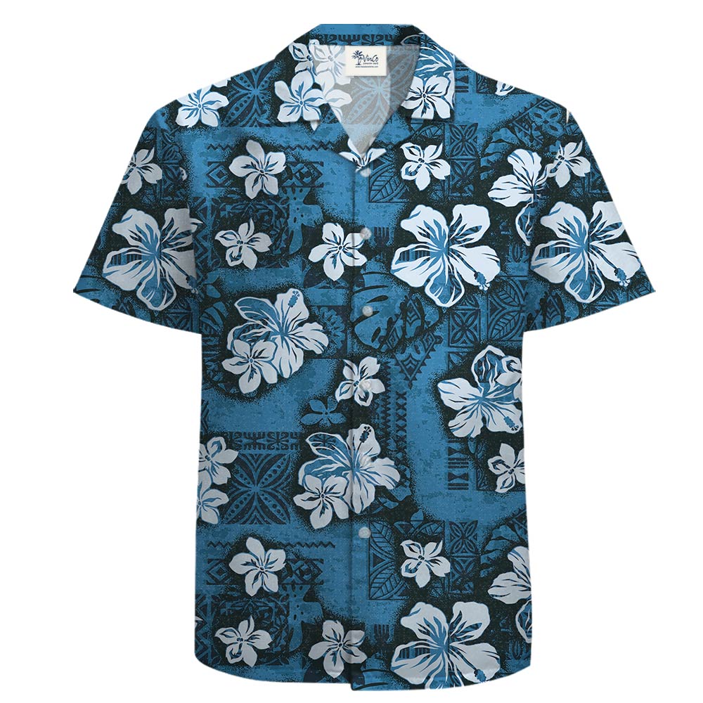 Classic Navy Hibiscus Cotton Hawaiian Shirt For Men - variant image 1