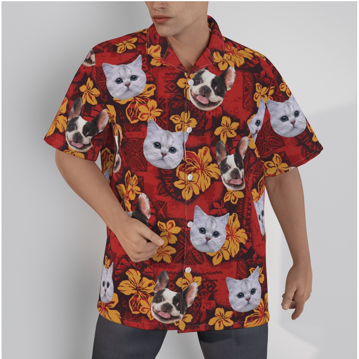 Custom Pet Red Hawaiian Shirt For Men - variant image 1