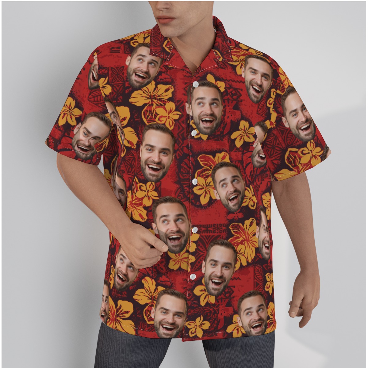 Personalized Multiple Faces Red Hawaiian Shirt Vintage - variant image 1