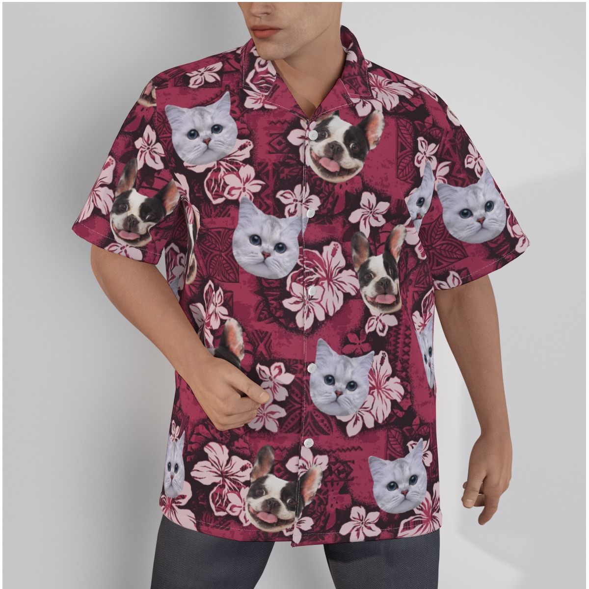 Custom Pink Hawaiian Shirt With Pet Face - variant image 1