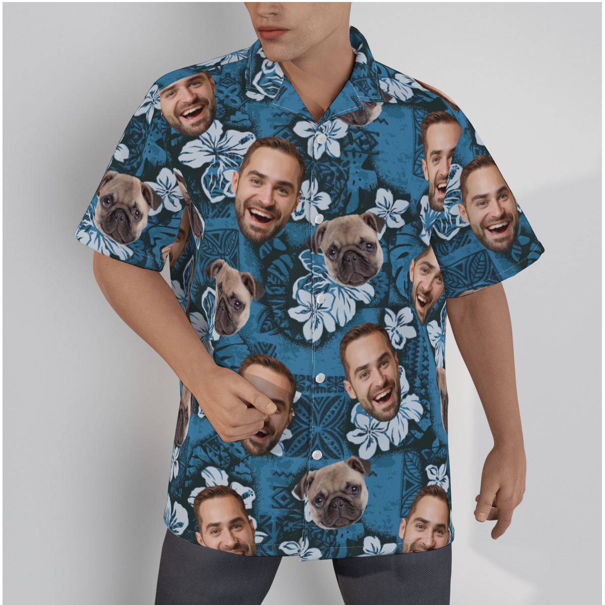 Navy Custom Hawaiian Shirts With Face And Pet - variant image 1