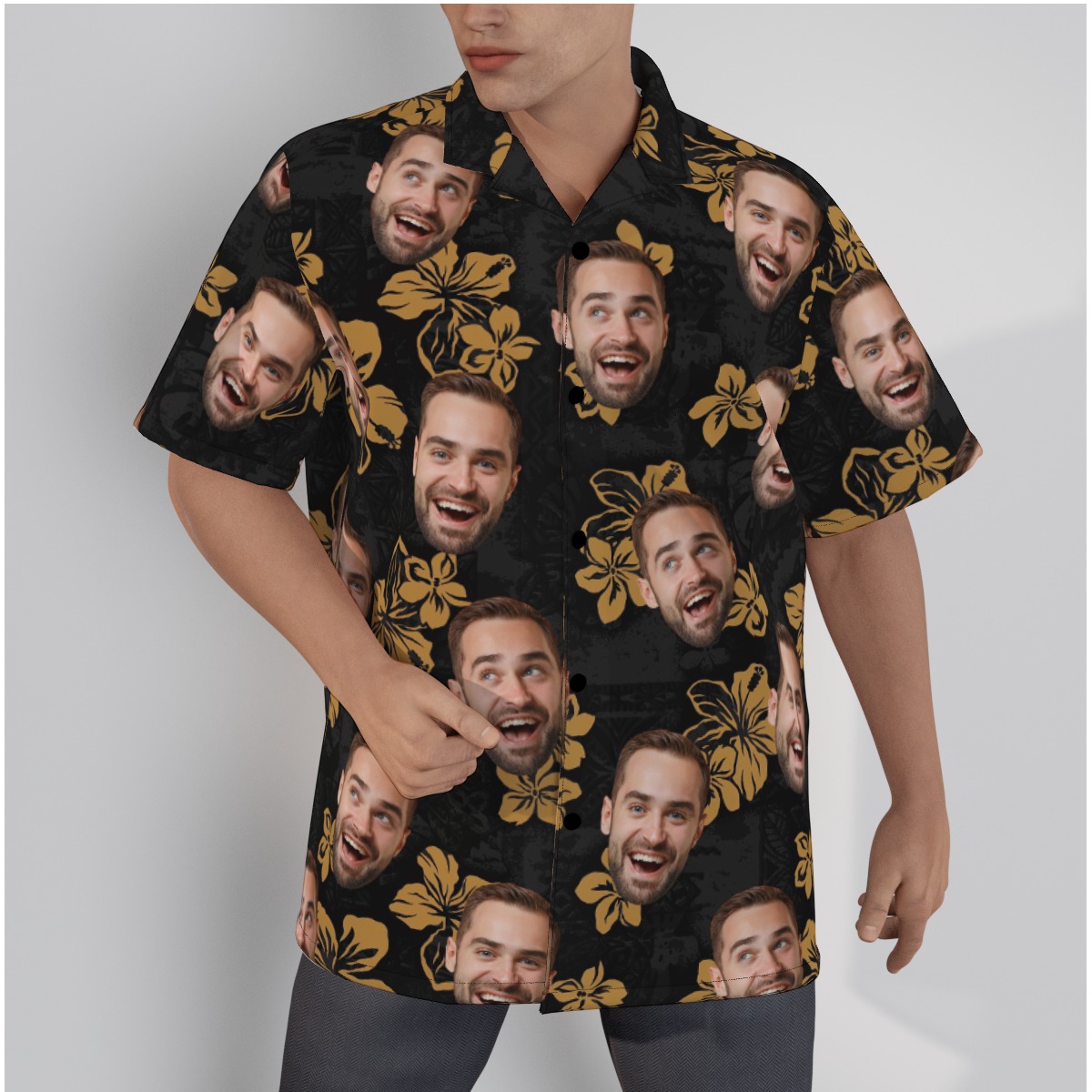 Custom Multiple Face Button Up Shirt for Men, Vintage Black - variant image 1