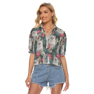 Custom Pet Face Hawaiian Cropped Shirt For Women