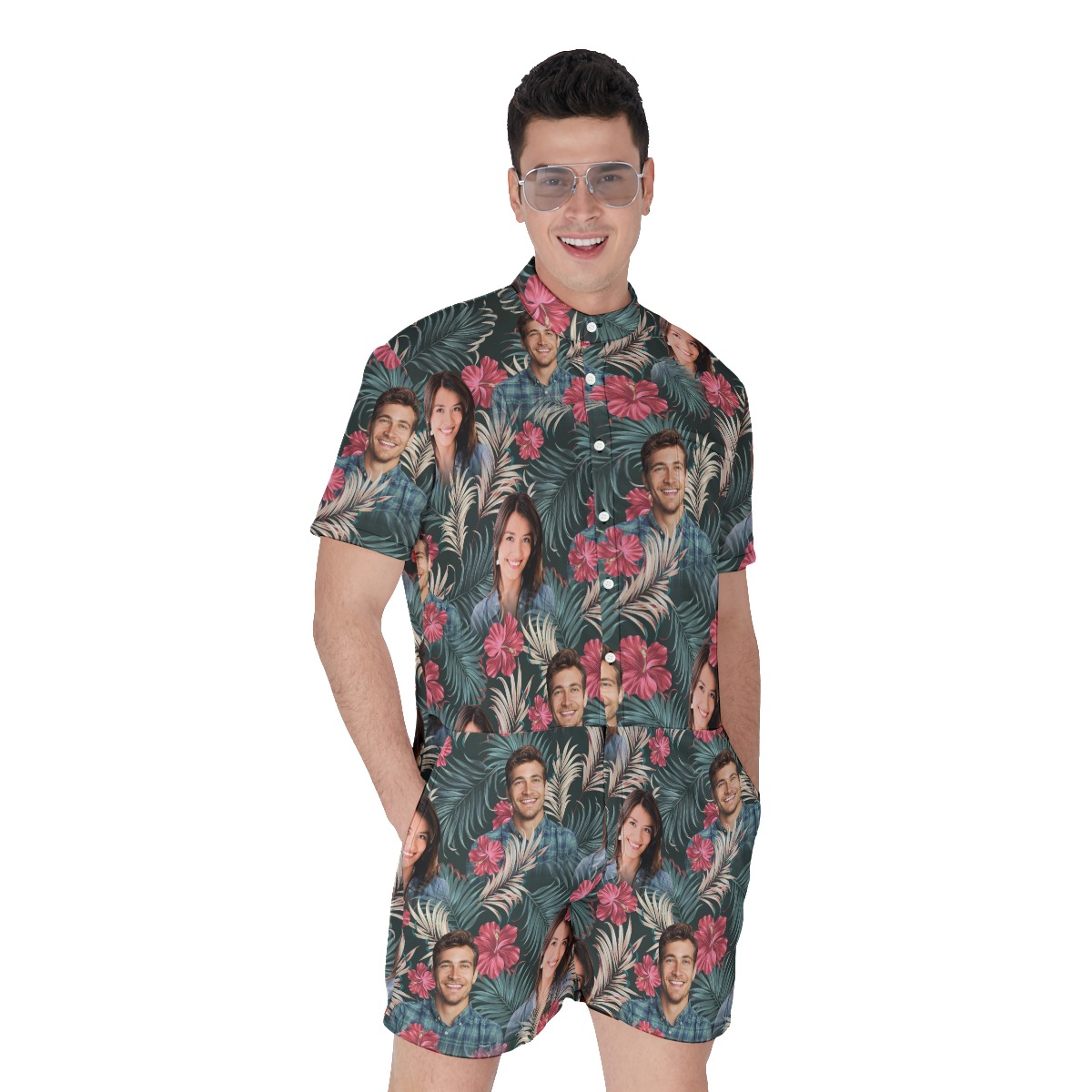 Personalize Couple Faces Hawaiian Romper For Men - variant image 1