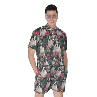 Custom Pet Face Tropical Romper For Men