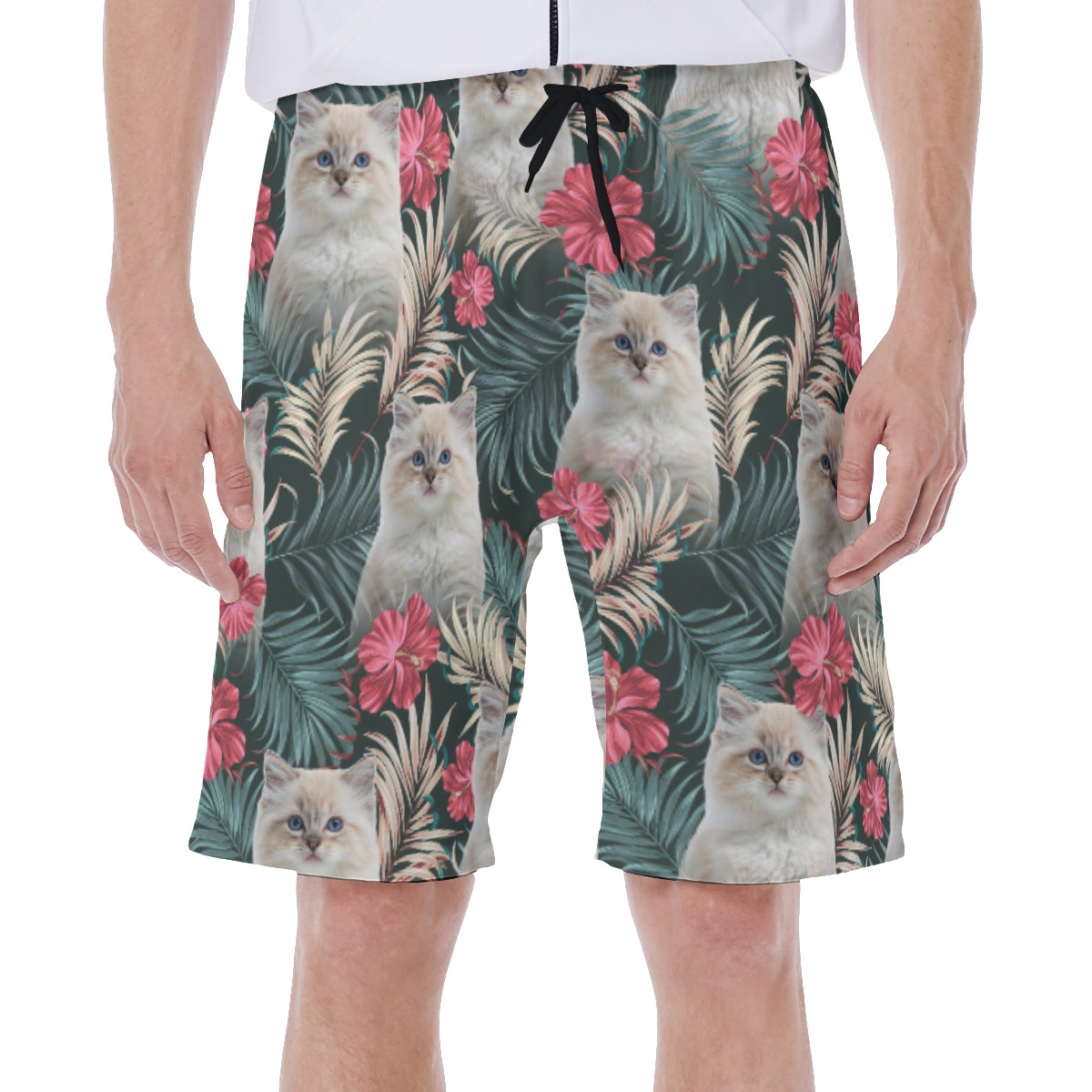 Custom Cat Face Aloha Swim Trunks For Men - variant image 1