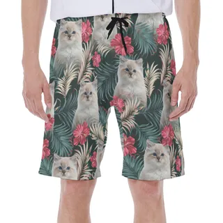 Custom Cat Face Aloha Swim Trunks For Men