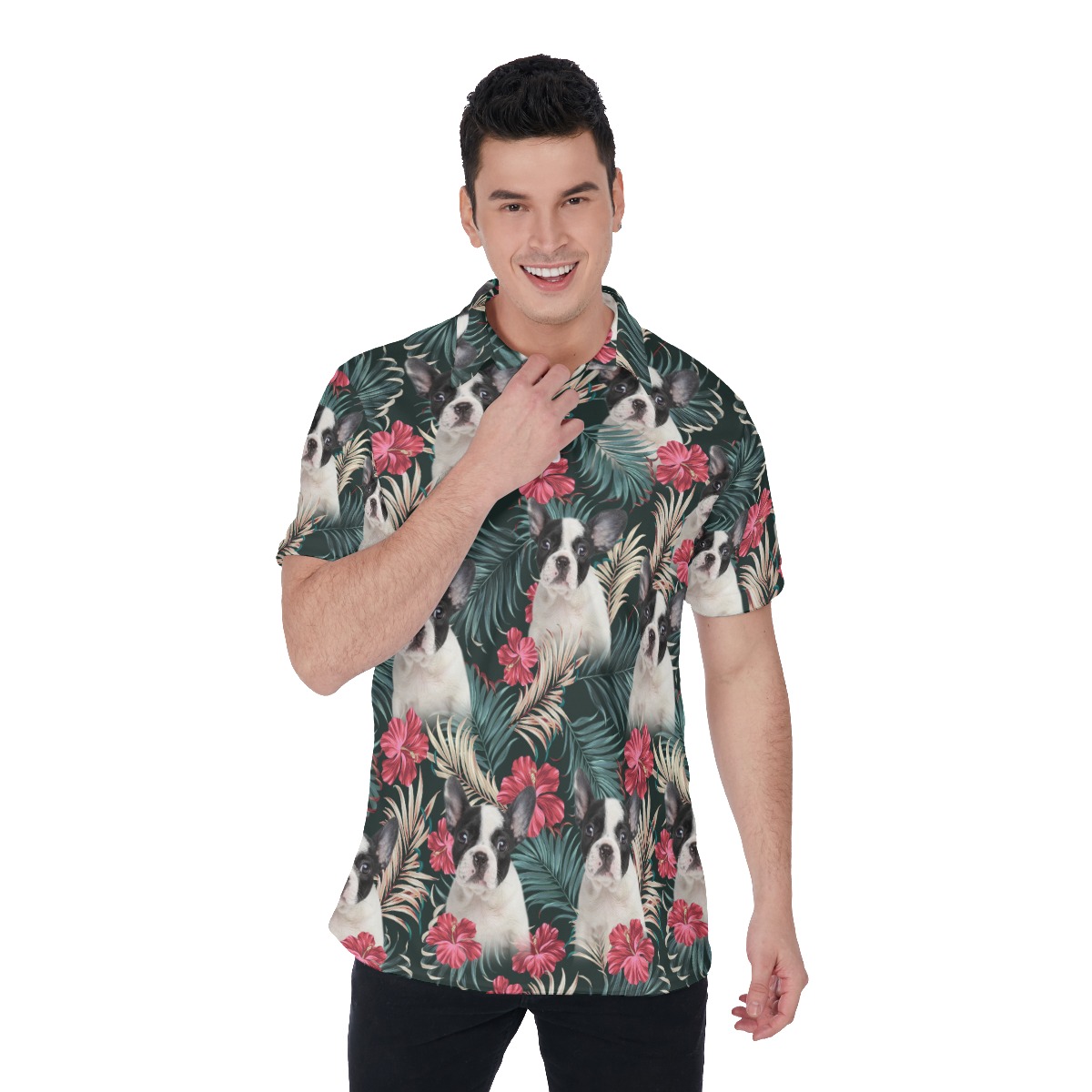 Custom Dog Face Hawaiian Golf Shirt For Men - variant image 1