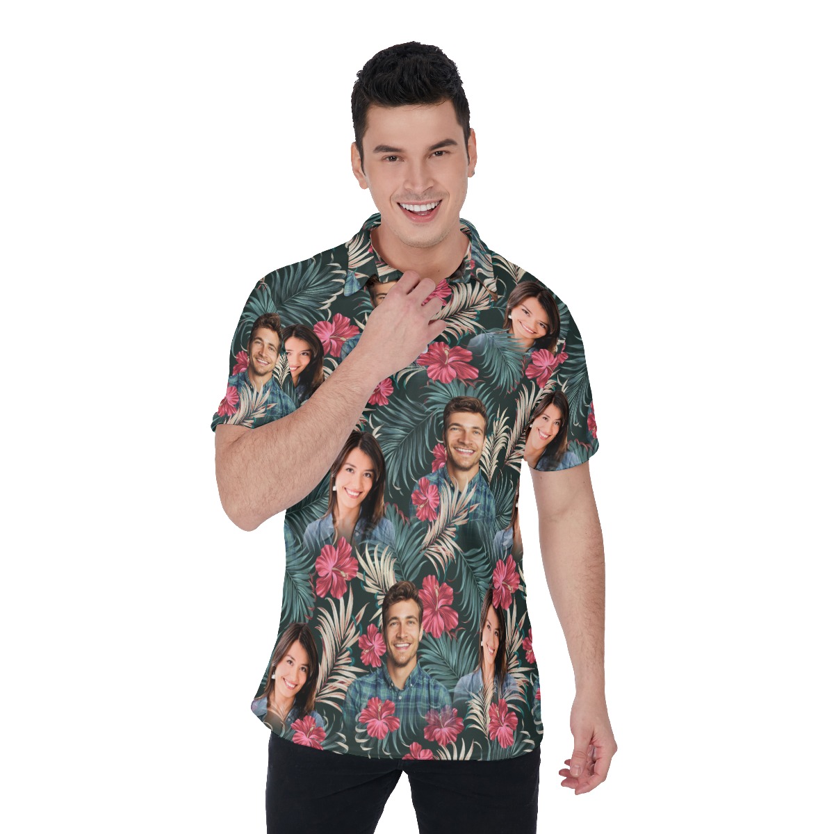 Personalized Couple Face Hawaiian Polo Shirt For Matching - variant image 1