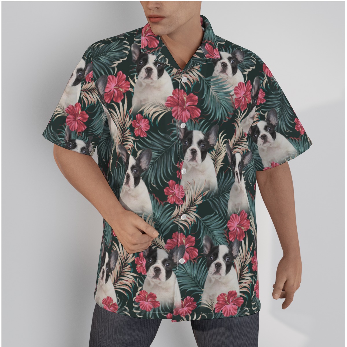 Custom Dog Face Hawaiian Shirt Tropical Print - variant image 1