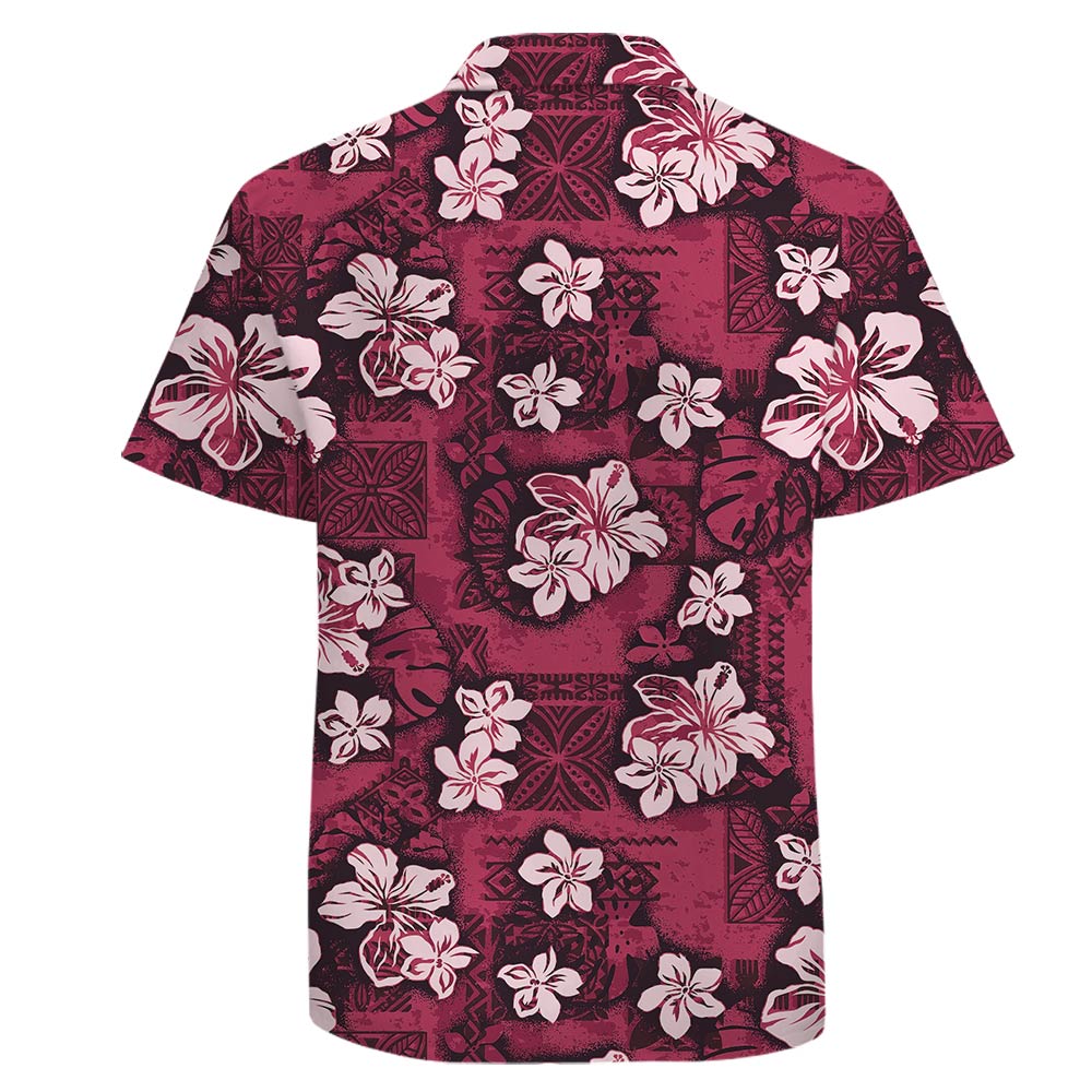 Men's Pink Cotton Hawaiian Shirt Classic Hibiscus Aloha