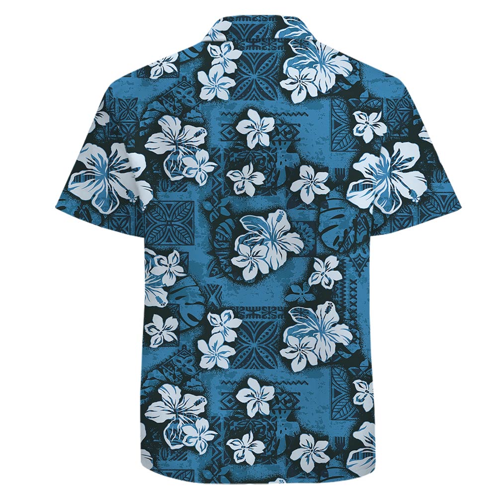 Classic Navy Hibiscus Cotton Hawaiian Shirt For Men