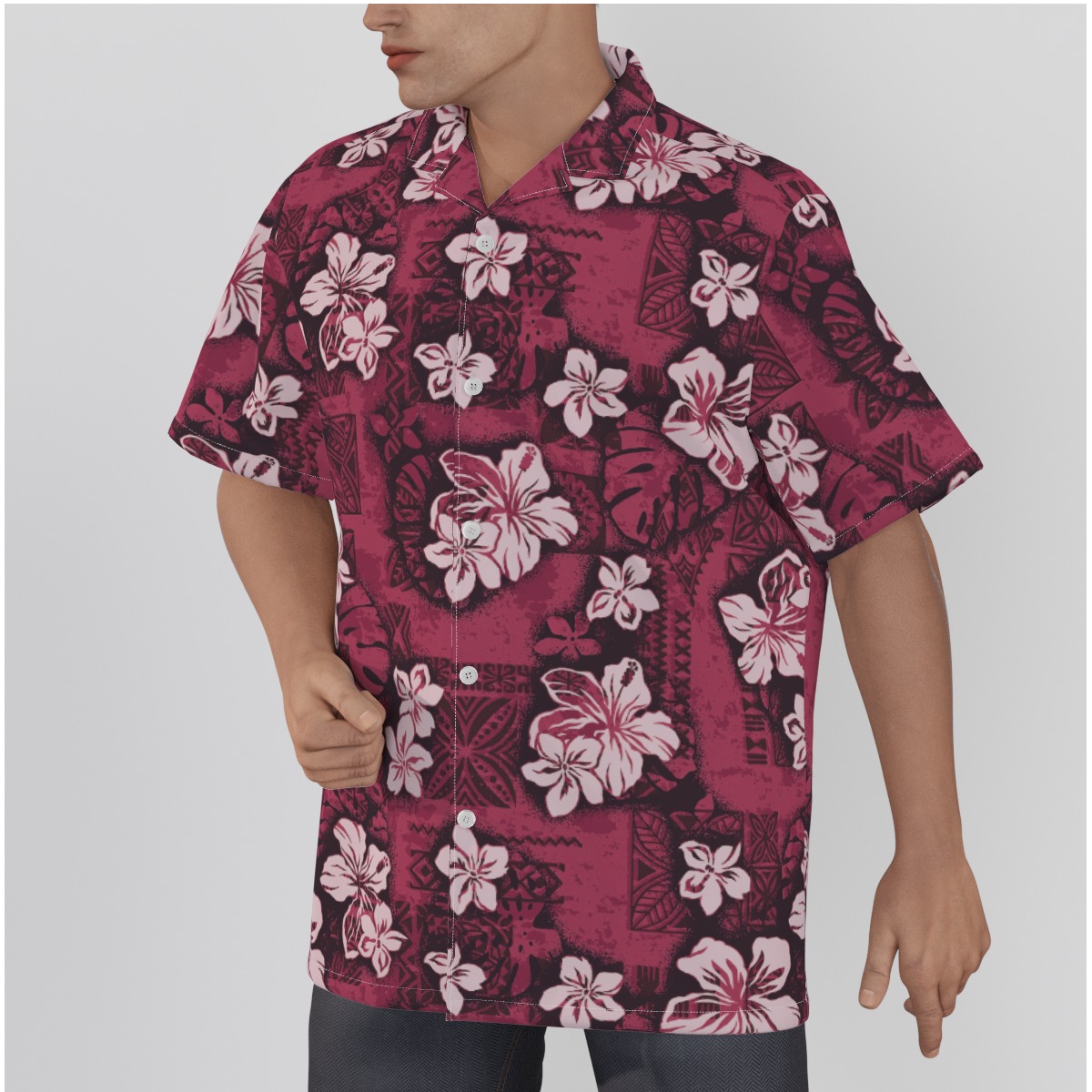 Men's Pink Cotton Hawaiian Shirt Classic Hibiscus Aloha