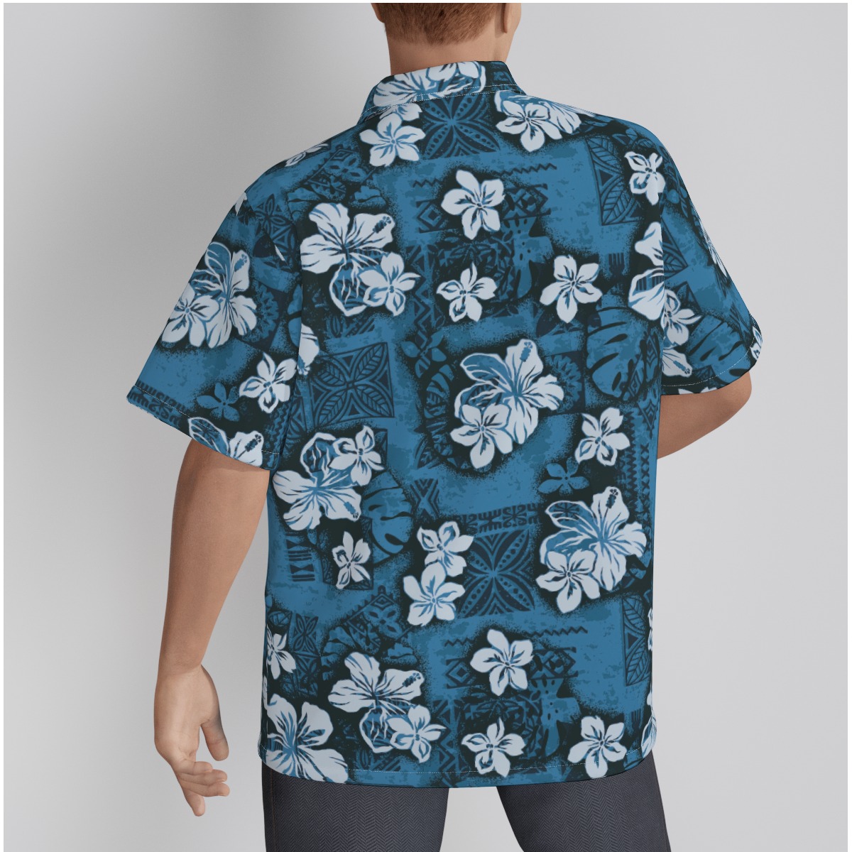 Classic Navy Hibiscus Cotton Hawaiian Shirt For Men