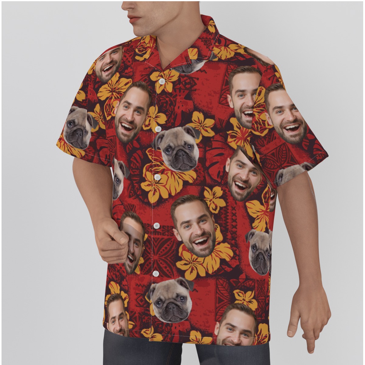 Red Custom Hawaiian Shirts With Face