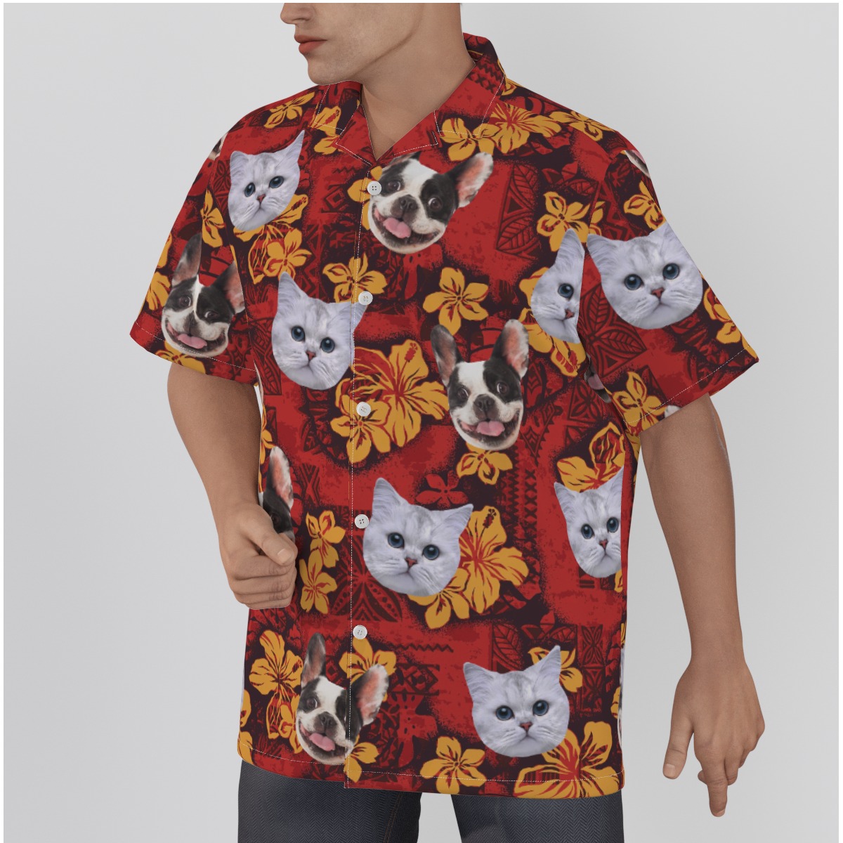 Custom Pet Red Hawaiian Shirt For Men