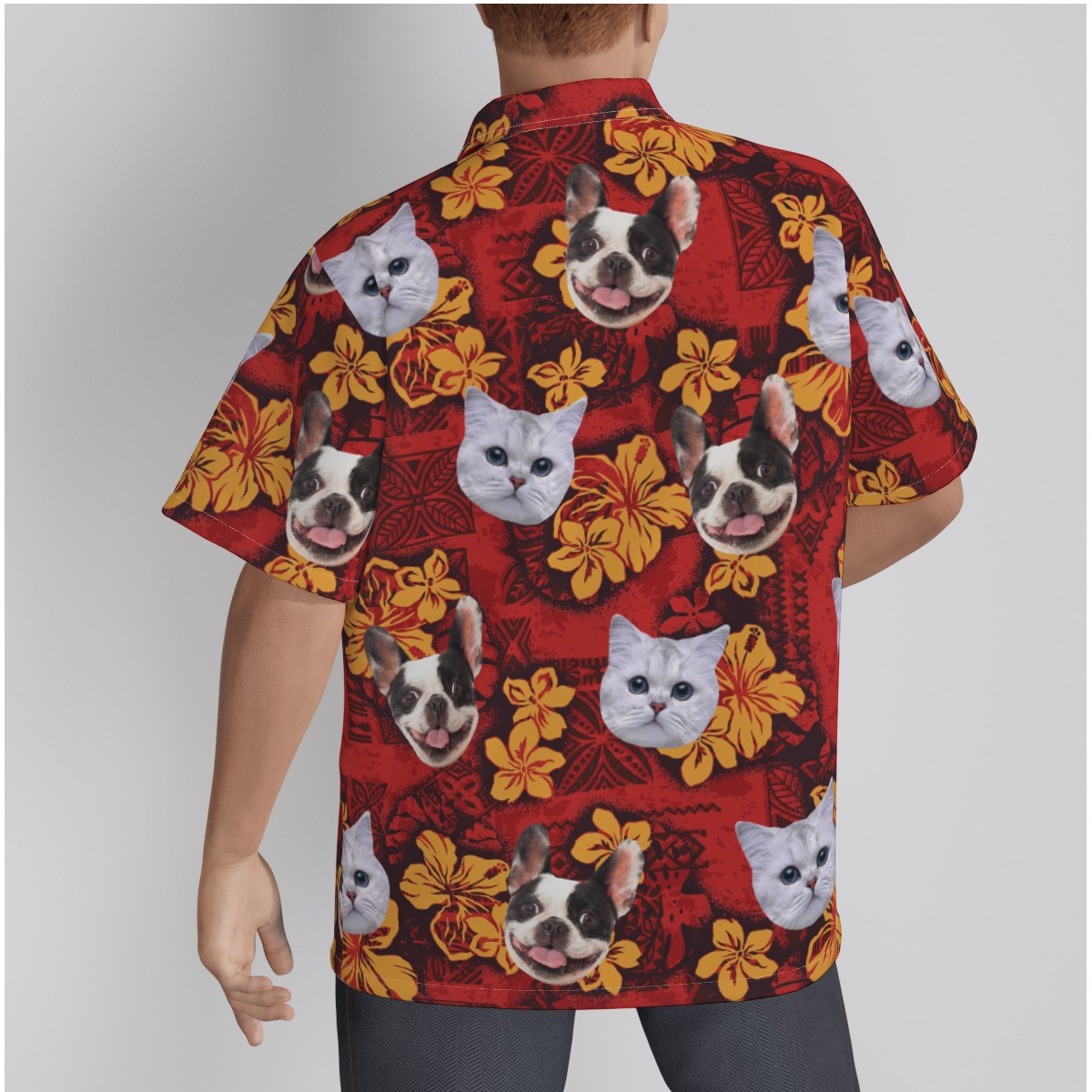Custom Pet Red Hawaiian Shirt For Men