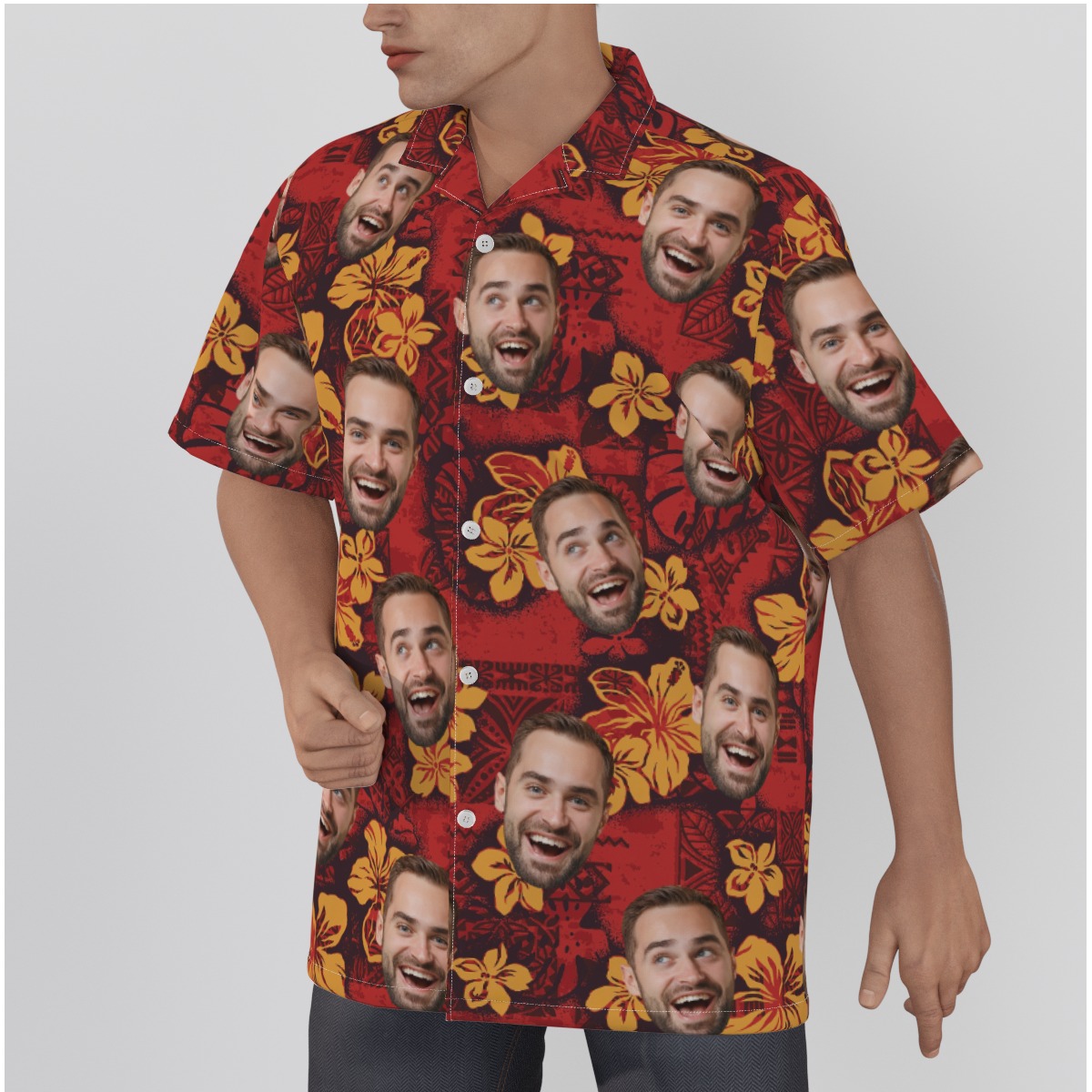 Personalized Multiple Faces Red Hawaiian Shirt Vintage