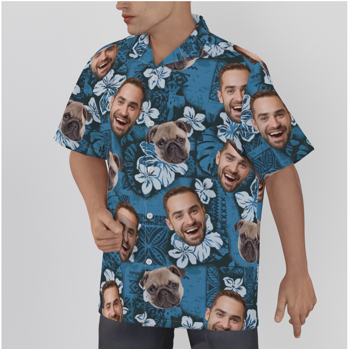 Navy Custom Hawaiian Shirts With Face And Pet