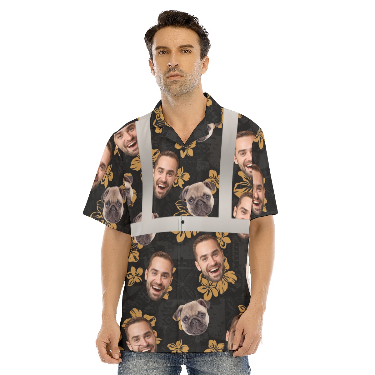 Vintage Blue Hawaiian Shirts With Faces On Them
