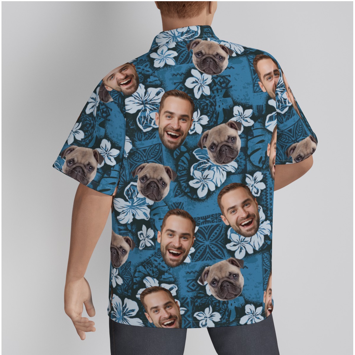 Navy Custom Hawaiian Shirts With Face And Pet