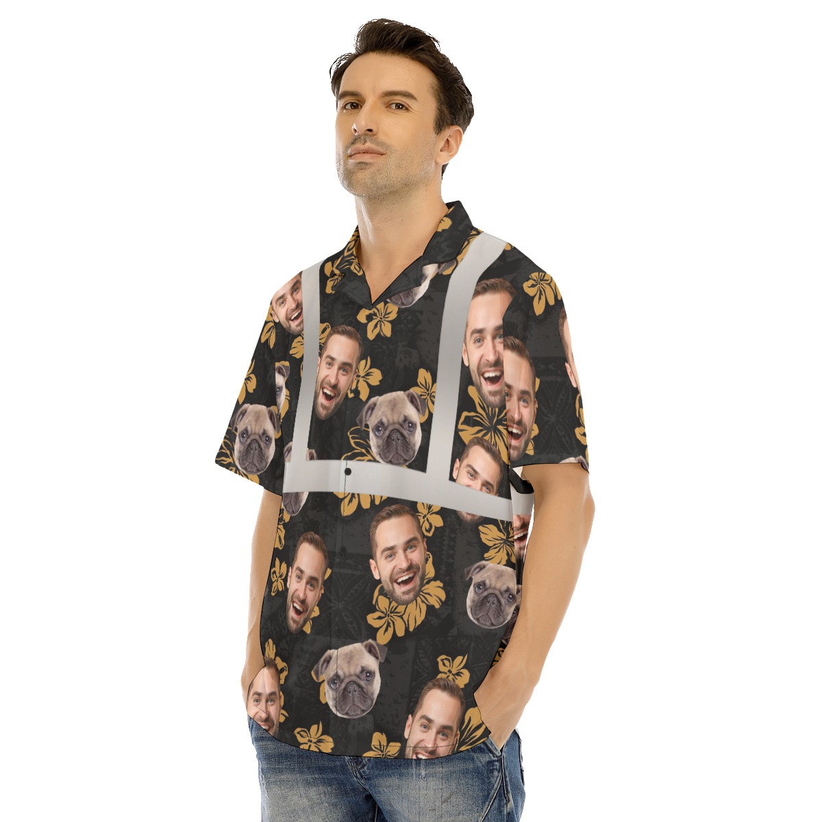 Vintage Blue Hawaiian Shirts With Faces On Them
