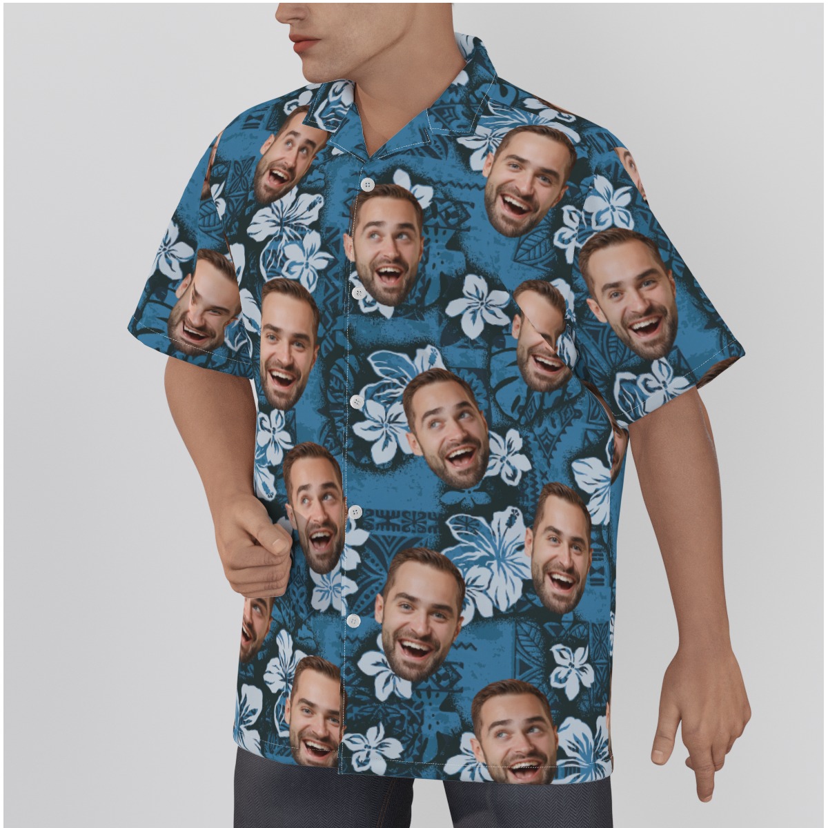Vintage Blue Hawaiian Shirts With Faces On Them