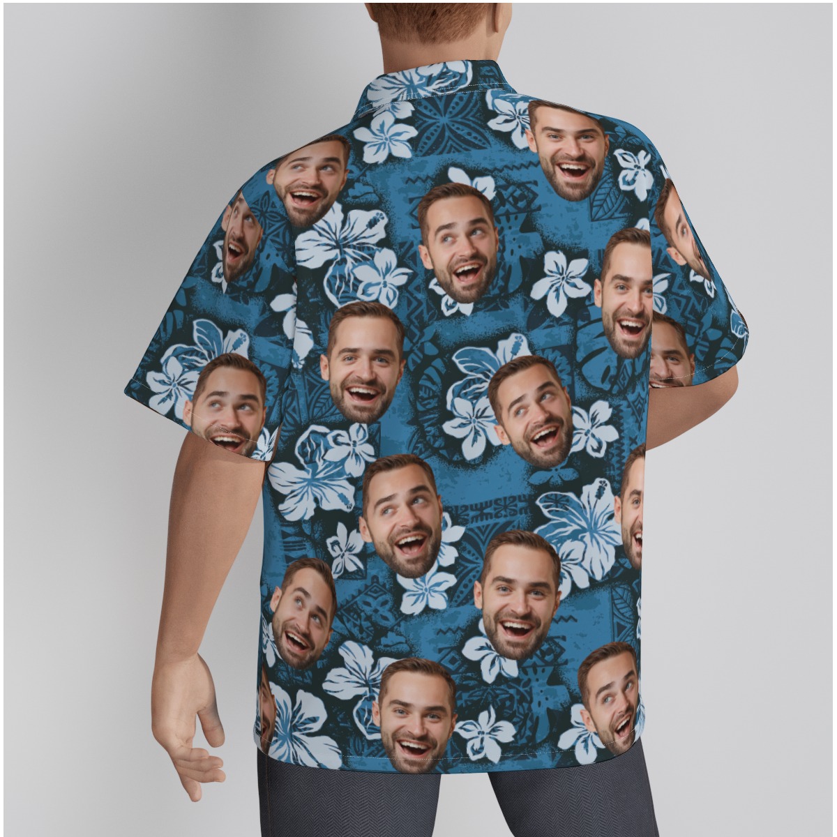 Vintage Blue Hawaiian Shirts With Faces On Them