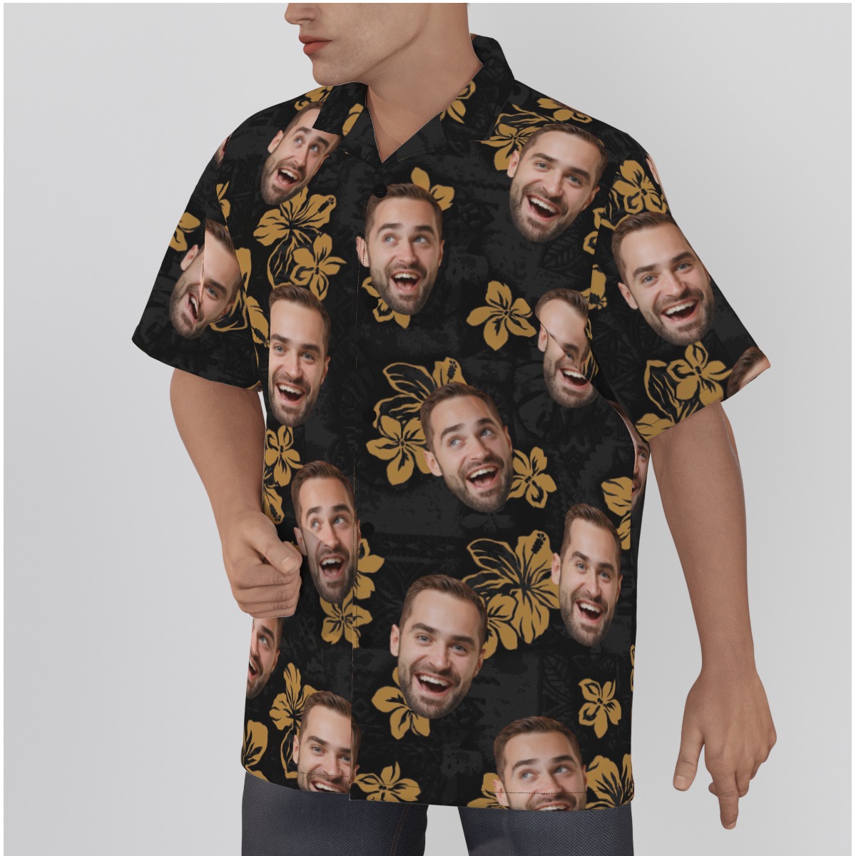 Custom Multiple Face Button Up Shirt for Men, Vintage Black