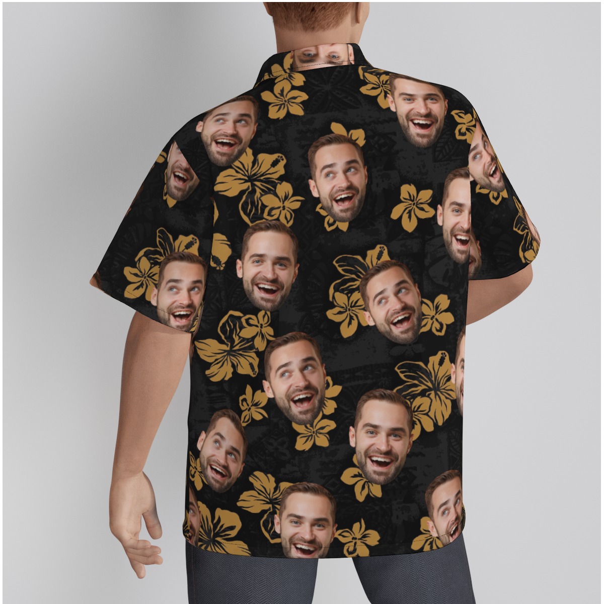 Custom Multiple Face Button Up Shirt for Men, Vintage Black
