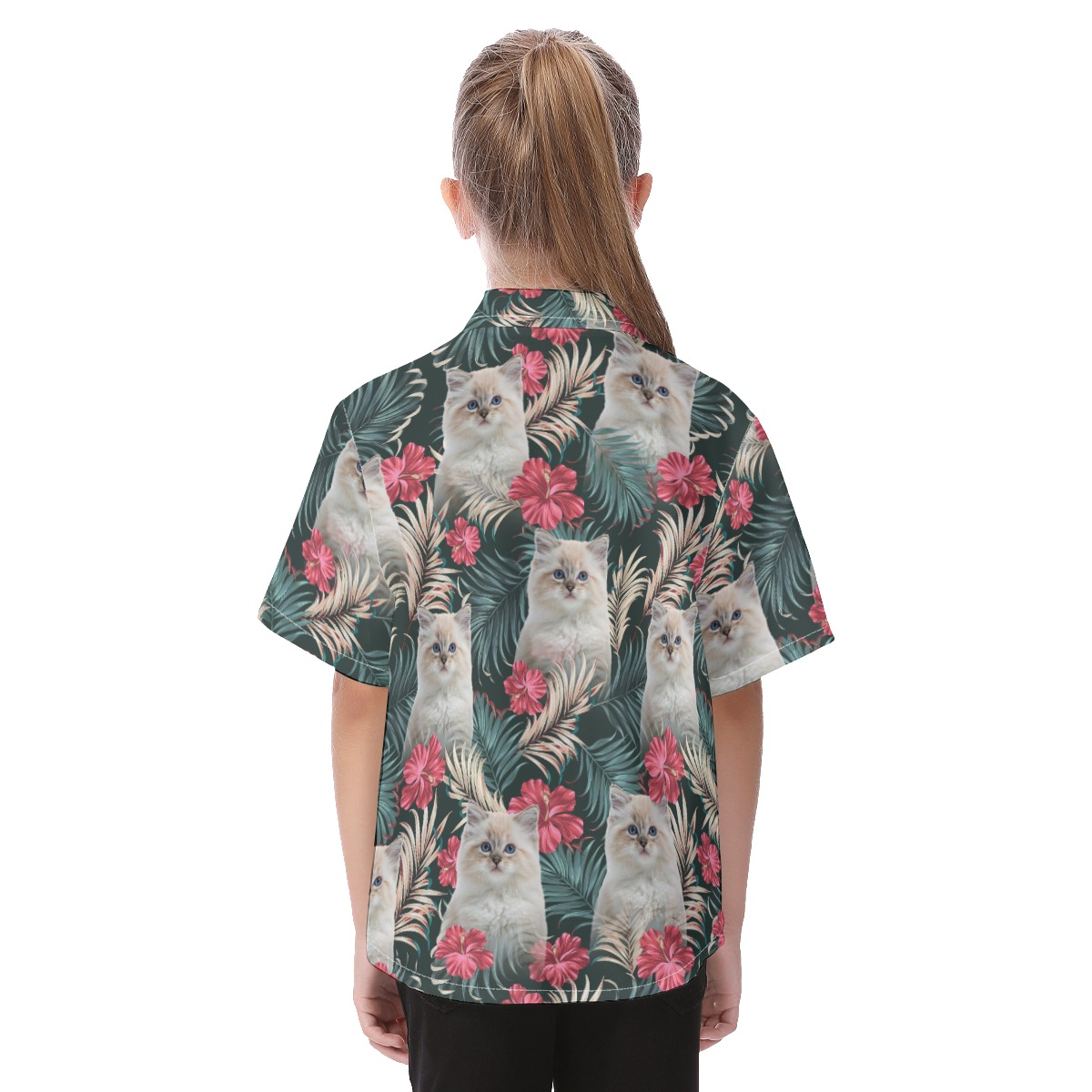 Personalized Cat Face Hawaiian Button Up Shirt For Kids