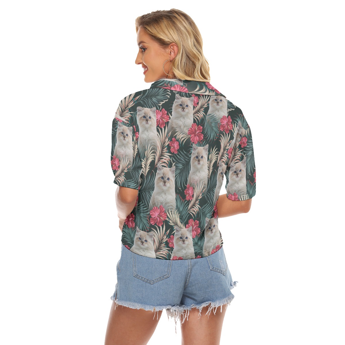 Custom Pet Face Hawaiian Cropped Shirt For Women