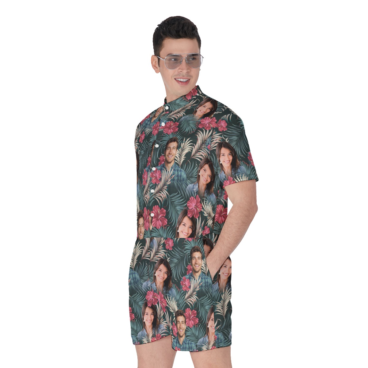 Personalize Couple Faces Hawaiian Romper For Men