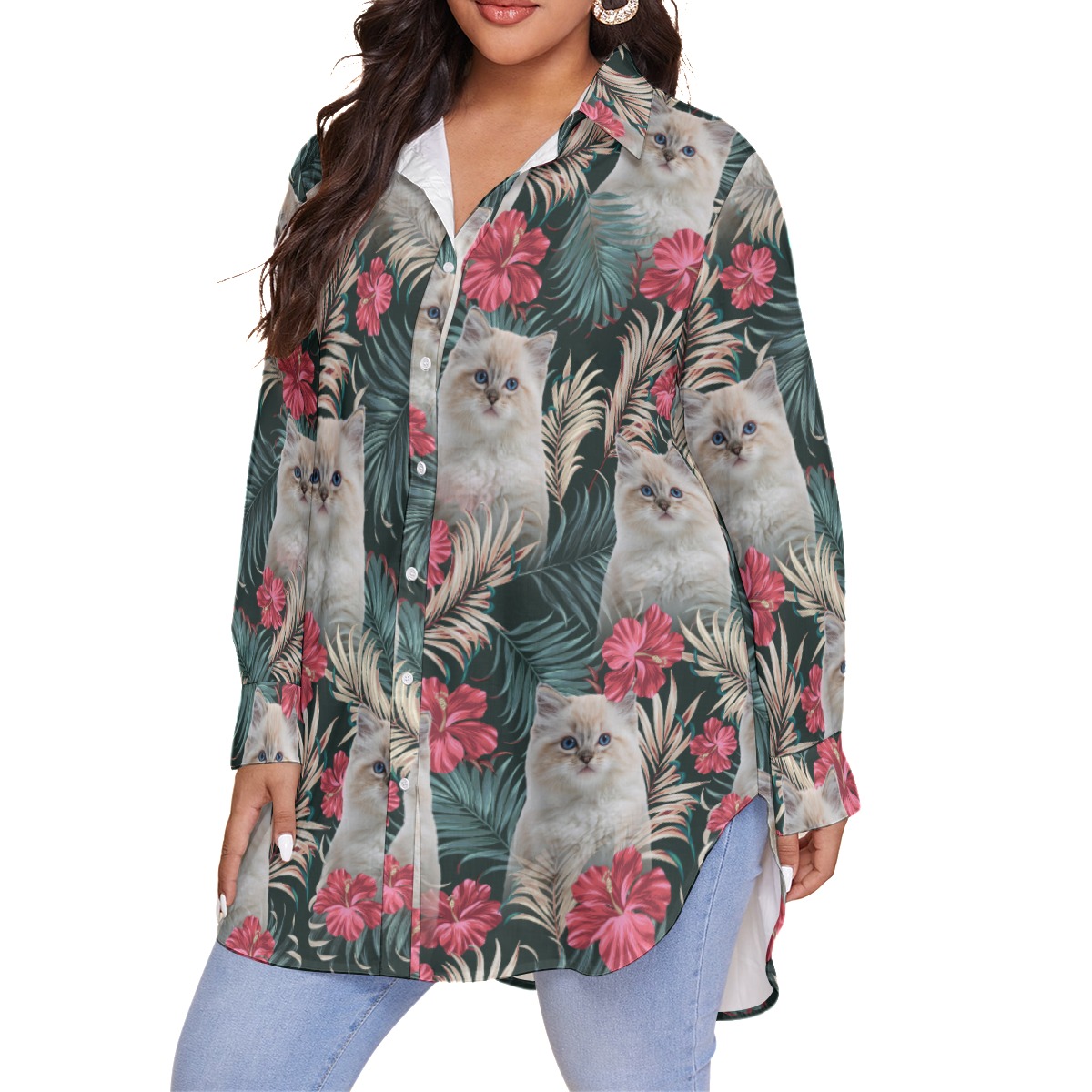 Personalized Pet Face Plus Size Hawaiian Shirt For Women