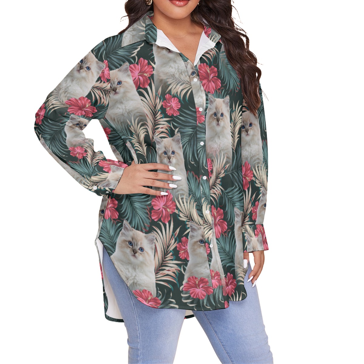 Personalized Pet Face Plus Size Hawaiian Shirt For Women