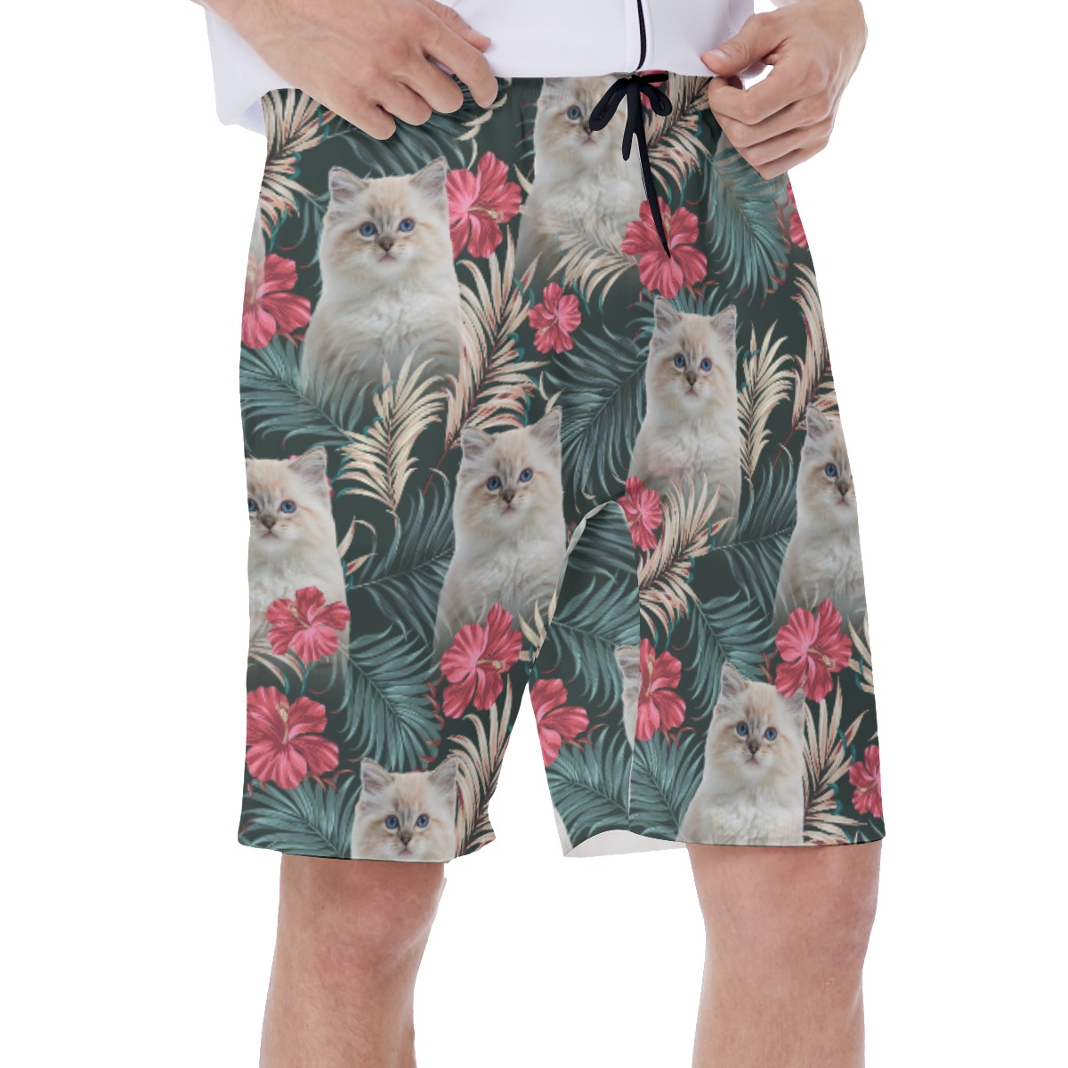 Custom Cat Face Aloha Swim Trunks For Men