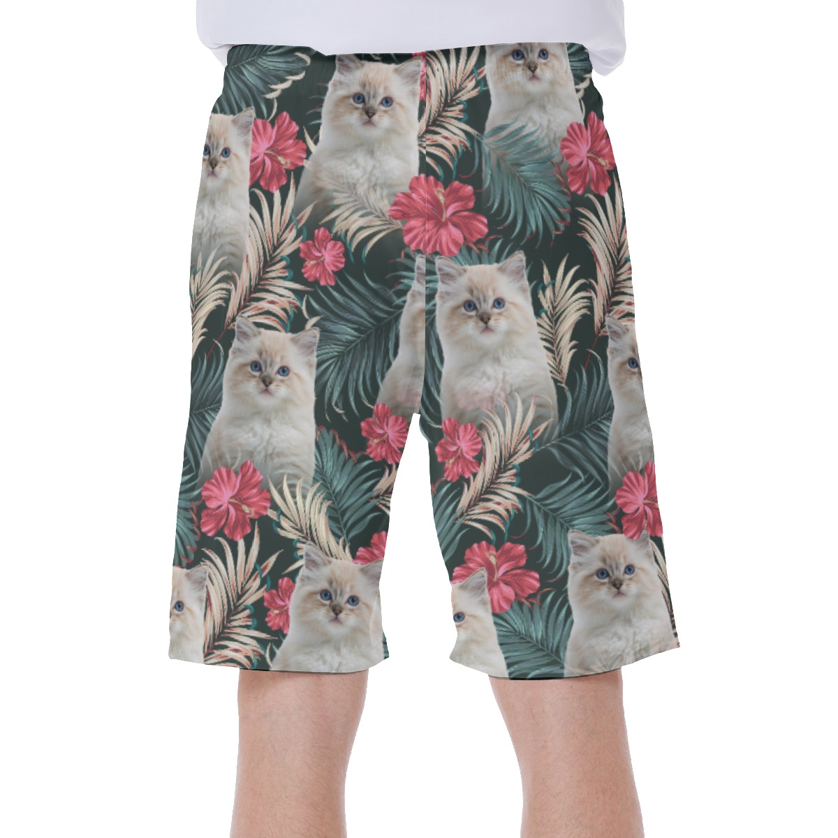 Custom Cat Face Aloha Swim Trunks For Men