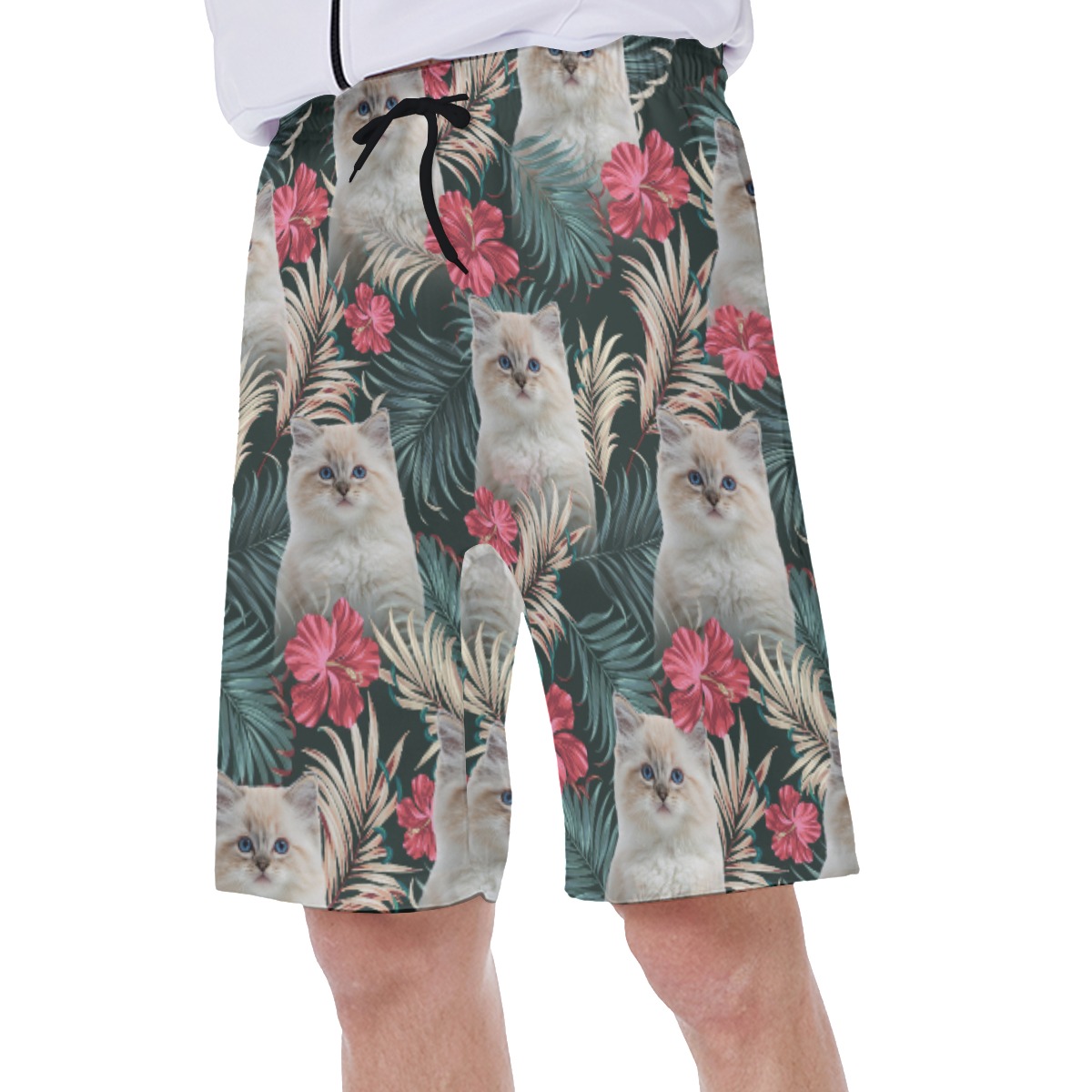 Custom Cat Face Aloha Swim Trunks For Men