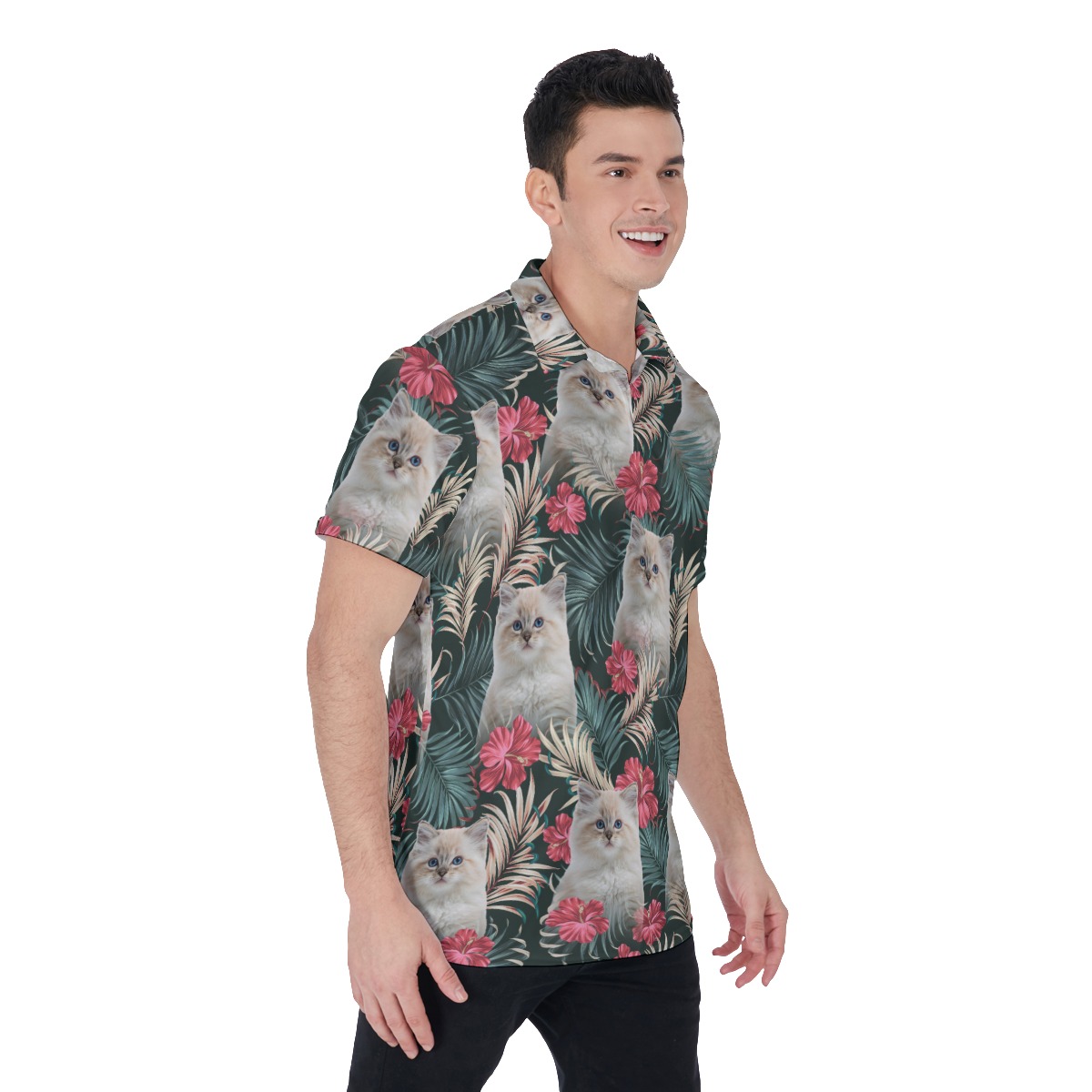 Personalized Cat Face Hawaiian Polo Shirt