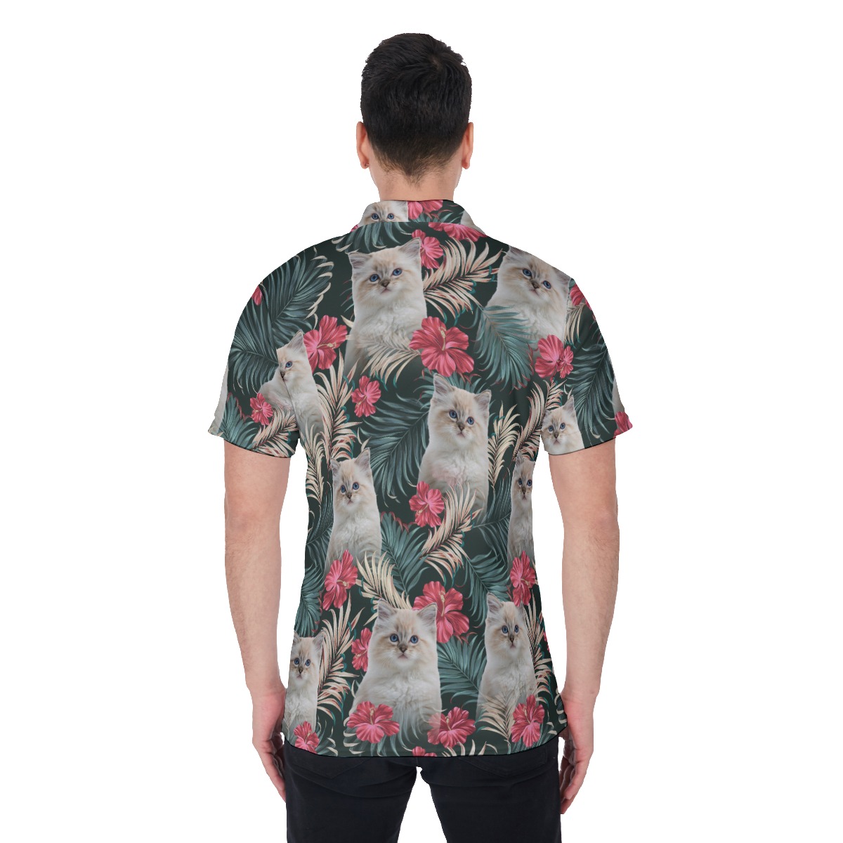 Personalized Cat Face Hawaiian Polo Shirt