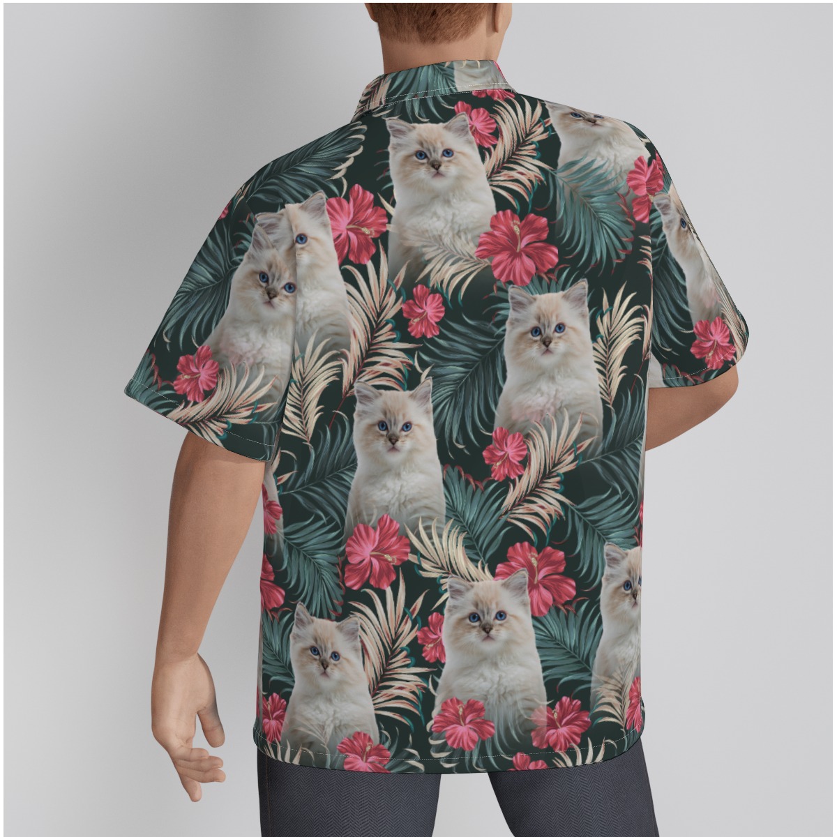 Personalized Cat Face Tropical Button Shirt Hawaiian Style