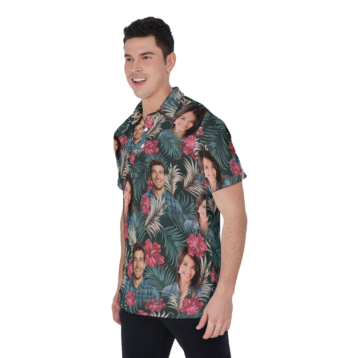 Personalized Couple Face Hawaiian Polo Shirt For Matching