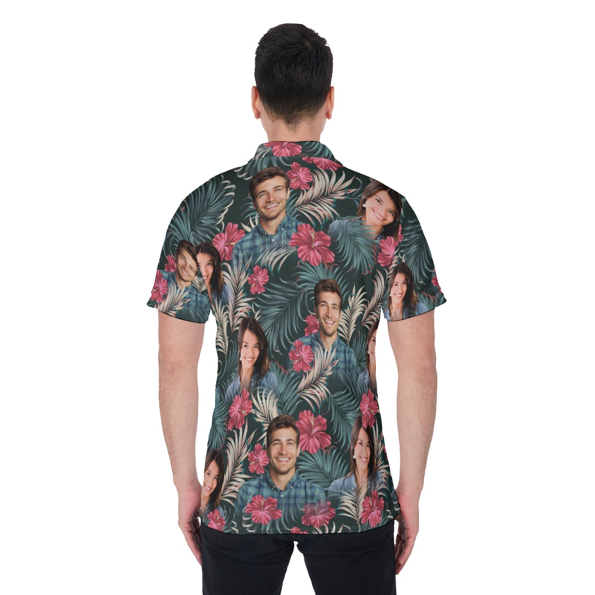 Personalized Couple Face Hawaiian Polo Shirt For Matching