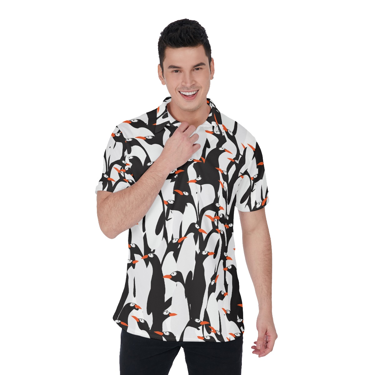 Funny Penguin Colony Hawaiian Polo Shirt - variant image 1