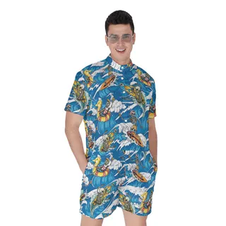 Tropical Skeleton Surfing Men's Hawaiian Romper