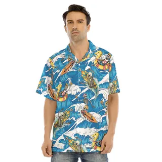 Skeleton Surfing Blue Hawaiian Shorts For Men
