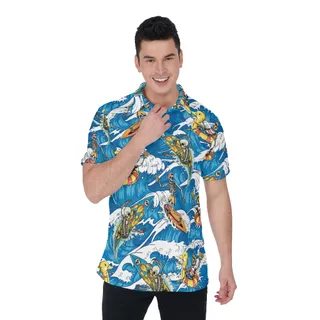 Funny Surfing Skeleton Blue Hawaiian Golf Polo Shirt
